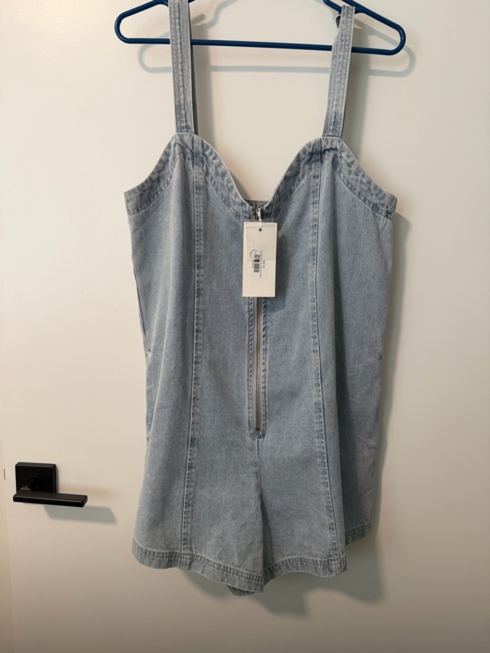Light Blue Denim Romper with Front Zip